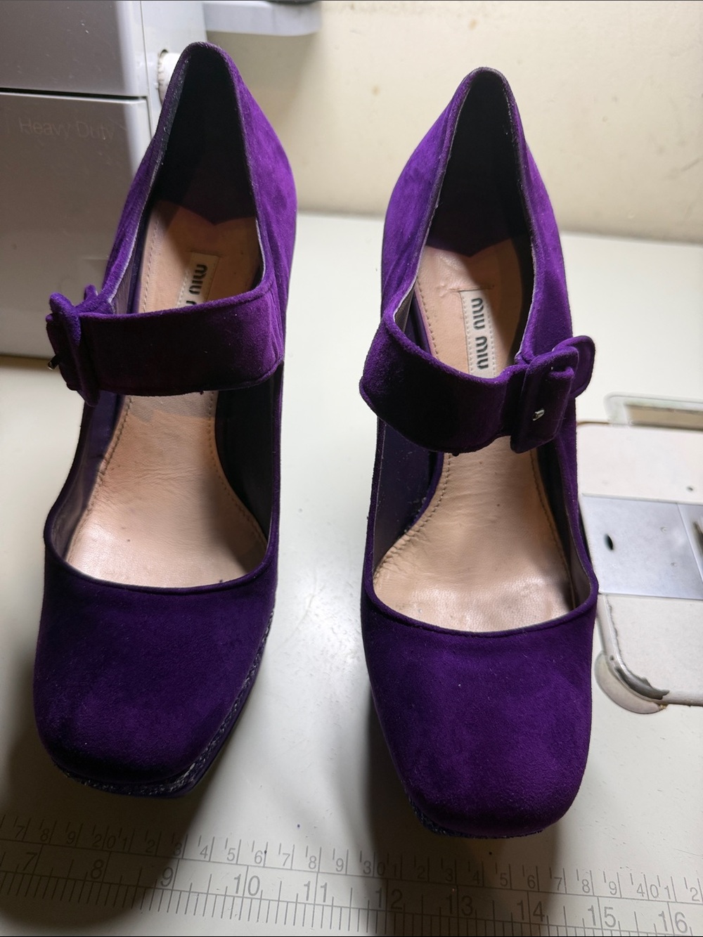 Miu Miu Vibrant Purple Suede Mary Jane Platform Pumps